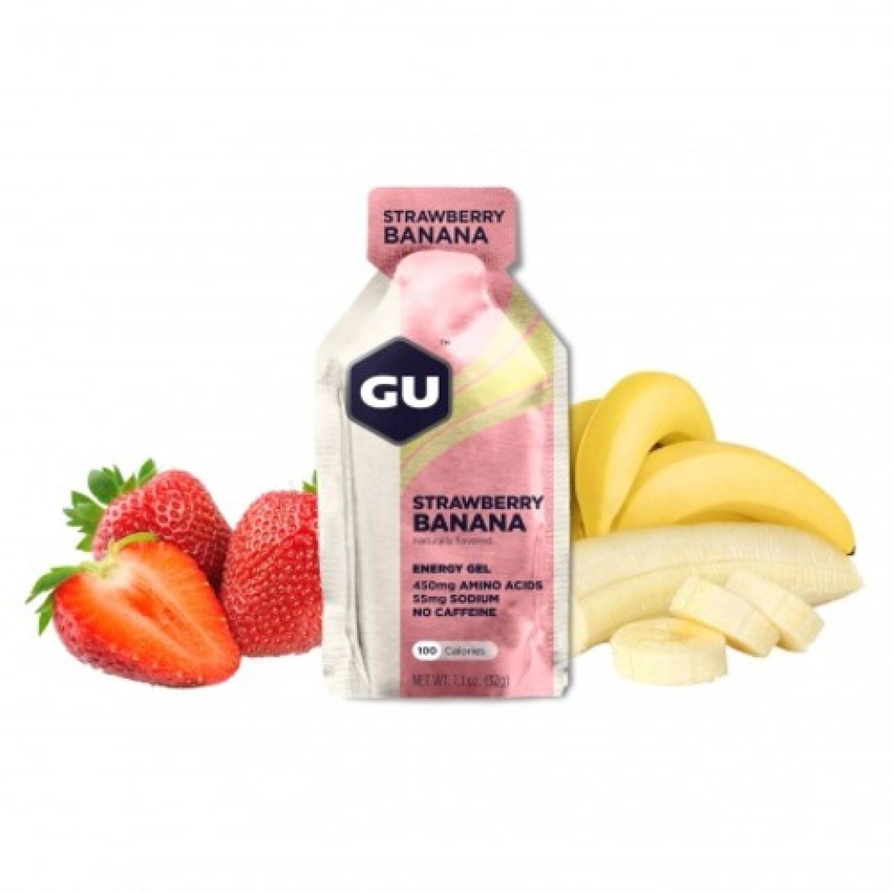 Confezione da 24 gel Gu Energy fraise/banane sans caféine
