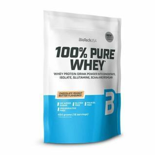 Sacchetti di proteine del siero di latte pure al 100% Biotech USA - Chocolat-beurre de noise - 454g (x10)